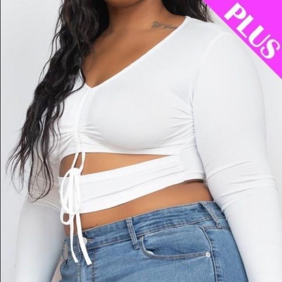 🔥Plus Size Drawstring Ruched Crop Top - Picture 5 of 5